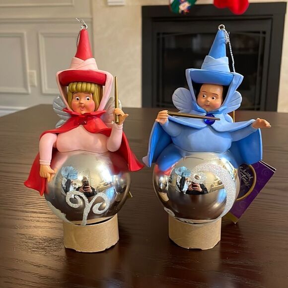 Disney Sleeping Beauty Fairy Godmother Flora & Mayweather Ornament VINTAGE RARE - Picture 1 of 14